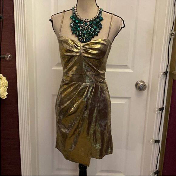 Zara Gold Metallic velvet mini Dress, M - Picture 1 of 8